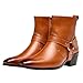 BEMNRVT Men's Harness Boot,Fashion Chelsea Cowboy Western Style Biker Boot Chunky Heel with Strap & Metal,Side Zipper for Casual Formal Tan 12.5 US