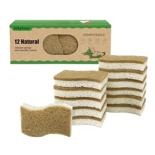 Silkyhose Biodegradable Natural Kitchen Sponge, Compostable Cellulose and Coconut Scrubber Eco-Friendly Dishwashing Sponge, 12 Pack Household Cleaning Foam for Dishes