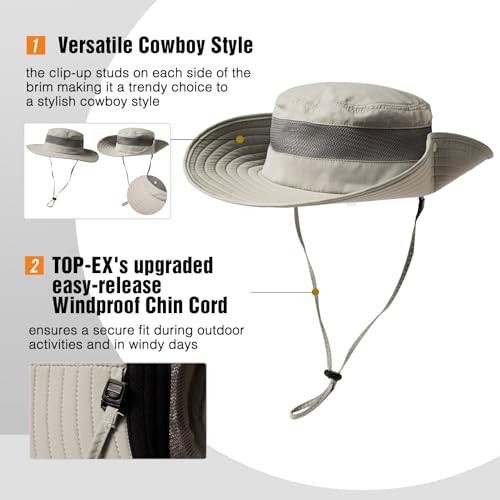 Image of Oversized XL XXL Waterproof Sun Hat for Big Heads Mesh Bucket Hat Wide Brim Adjustable Packable Hiking Beach Fishing