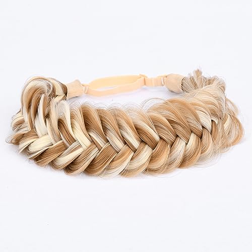 BOBIYA Messy Wide 2 Strand Synthetic Hair Braided Headband Classic Chunky Plaited Hair Headband (Highlighted Ginger Brown) - Image 4