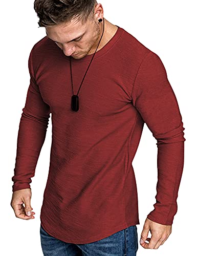Coofandy Mens 2 Pack Workout Muscle T Shirt Gym Crew Neck Long Sleeve Tee Tops #TOP2