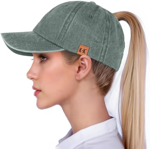 BLURBE Ponytail Baseball Caps for Women - Washed High Pony Caps, Solid Color Cotton Adjustable Dad Cap Classic Vintage Denim Baseball Hats High Bun Pony Sun Caps for Women Ladies Outdoor