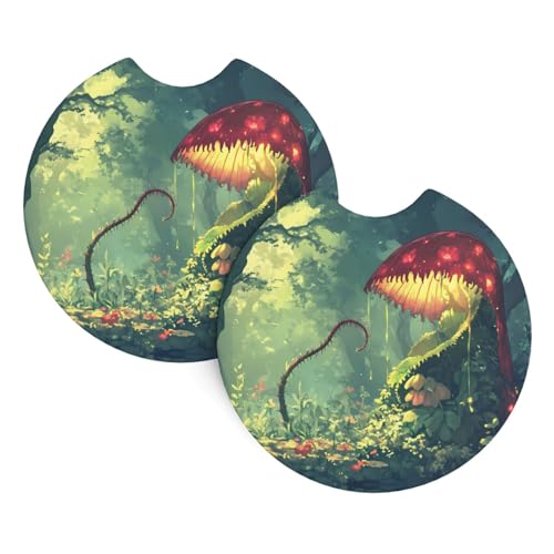 WZYWHJ The mysterious Venus flytrap waits Picture Quality Rubber Car Coasters - Set of 2, Easy to Clean, Protects Vehicle Interior