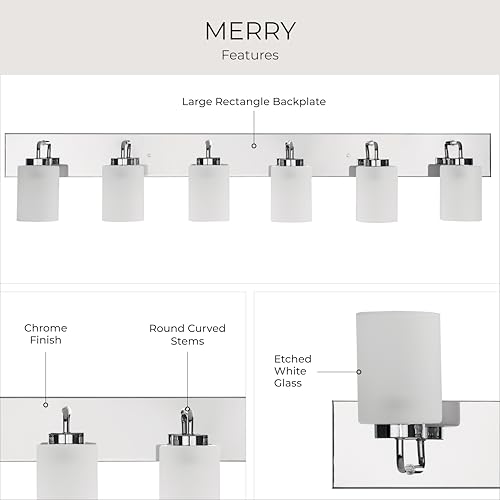 Progress Lighting Merry Collection Six-Light Bathroom Light Fixture, Polished Chrome and Etched Glass Modern Style Bath Vanity Wall Light, 48" L x 5.75" W x 8.25" H, P300421-015 by Progress Lighting - Used condition - Image 4
