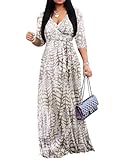 Plus Size Dresses for Women Summer Casual 3/4 Sleeve Long Flowy Maxi Beach Vacation Dress with Pockets