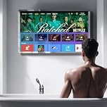 Leotachi 32inch High-end Smart Bathroom Mirror TV - 4K Ultra HD, IP66 Waterproof, Android TV, Voice Remote Control, Built-in DVB-T/T2/C/S/S2 Tuner, HDMI (ARC), SPDIF, Upgrade Your Bathroom (Black)