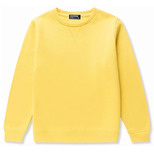 Dotdog Unisex Youth Soft Brushed Fleece Basic Crewneck Pullover Sweatshirt For Boys Or Girls (Age 3-12 Years)(Yellow, L) #TOP21