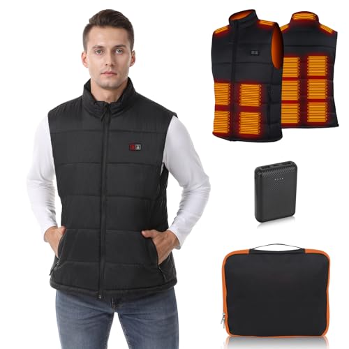 Glifetoy Gilet Chauffant Homme, 15 Zones Chauffantes Veste Chauffante avec Power Bank, Veste Chauffante avec Batterie 12000mAh ＆ 3 Réglages de Température, Gilet Chauffant Homme pour Ski et Randonnée