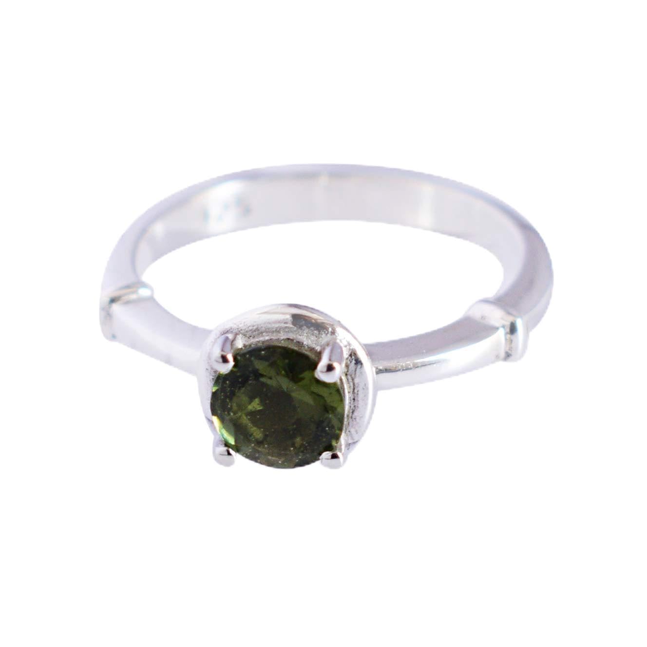 Bague en argent 925 et moldavite verte ronde de 5 mm faite main - 8
