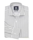 THE SAVILE ROW COMPANY LONDON Men's Classic Fit Cotton Poplin Single Cuff Formal Shirt - Khaki White Stripe - 16.5" Collar