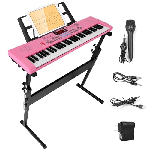 KOCASO Piano Keyboard Electronic Piano Keyboard 61 Keys with Microphone Digital Music Keyboard Piano Instrument Learning Keyboard with Music Stand Keyboard Sticker For Beginners Girls Boys