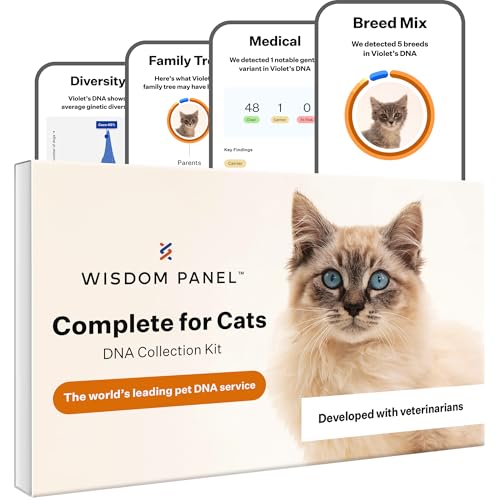 Wisdom Panel Complete: Comprehensive Cat DNA Test kit for 45 Health Genetic Health Conditions, 70+ Breeds and populations, 25+ Traits, Blood Type – Pack of 1