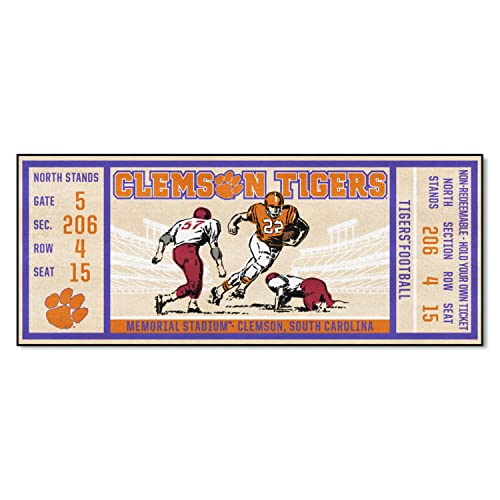 Fanmats 23182 Clemson Tigers Ticket Design Runner Rug - 30In. X 72In. | Sports Fan Area Rug, Home Decor Rug And Tailgating Mat #TOP20