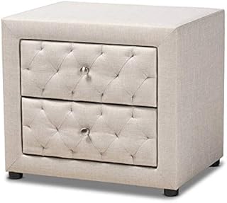 Bowery Hill 2-Drawer Tufted Fabric and Wood Nightstand in Light Beige