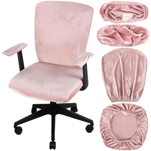 Calkkrer 4 Stück Universelle Bürostuhlbezüge, Stretch Stuhlhussen Mit Armlehne, Schutzhülle Für Sitzfläche Und Rückenlehne, Für Drehstuhl, Gaming Stuhl, Hellrosa