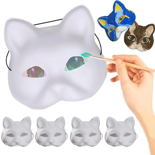 Máscara de gato para pintar con correa elástica y accesorios de disfraces Therian