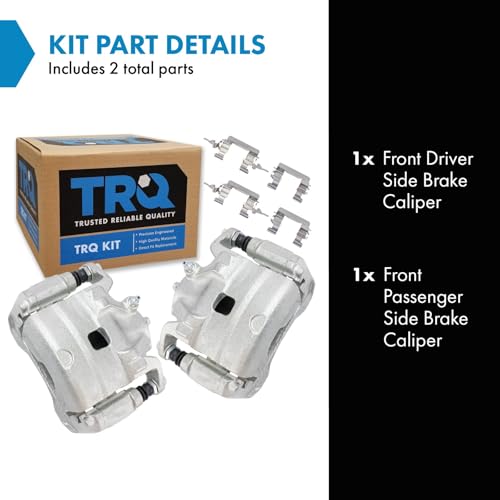 Image of TRQ Front Driver and Passenger Side Brake Caliper Set Caliper Brackets Hardware Compatible with 07-09 Nissan Altima 07-10 Sentra SE-R 07-08 Sentra SE-R Spec V