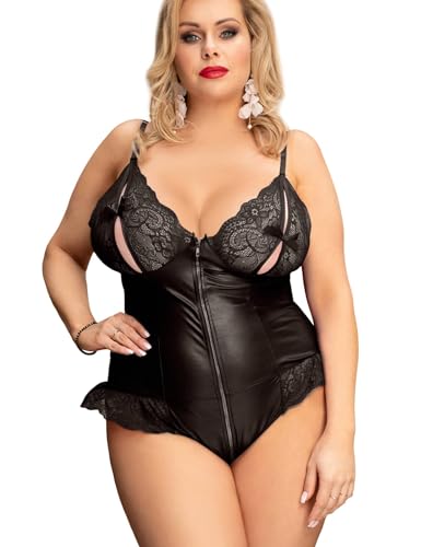 ohyeah Body de couro sintético, tamanho grande, lingerie de pelúcia, com zíper, roupa para balada, g