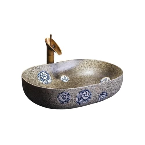 Tocador Lavabo de baño pequeño retro con diseño de arte for el hogar (incluye grifo y desagüe) Moderno