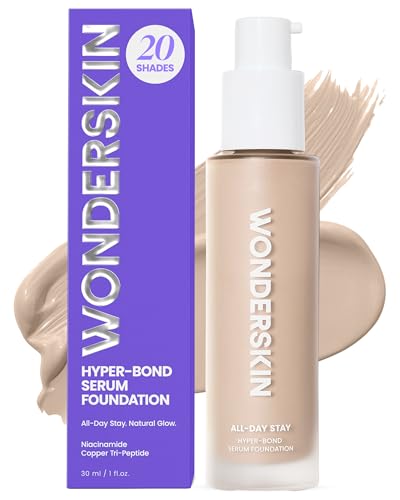 Wonderskin Hyper Bond All-Day Stay Serum Foundation – Waterproof, Transfer-Proof, 24HR Longwear Face Makeup with Niacinamide & Hyaluronic Acid – Lightweight, Natural Finish (Moonstone)
