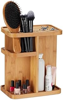 Relaxdays Bamboo Makeup Organiser, 360° Cosmetic Organiser for Bathroom & Vanity Table, HWD 31x25.5x18 cm, Natural