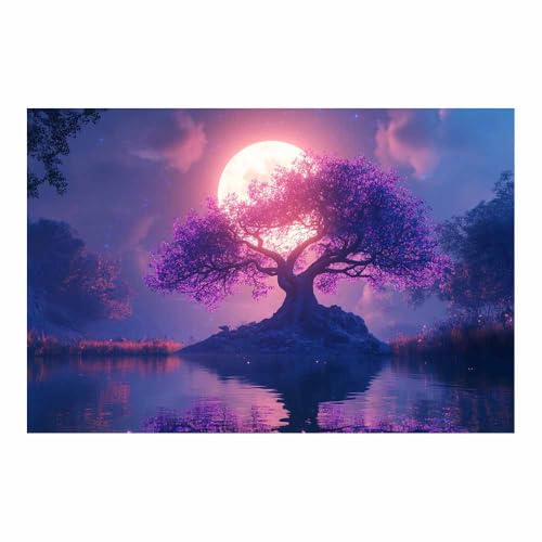 Arbre de la vie peinture sur toile violette : idée cadeau déco 60x90cm