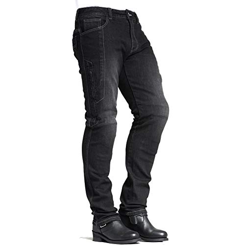 MAXLER JEAN Biker Jeans for men - Slim Straight Fit Motorcycle Riding Pants, 1617 Grey (Size 30)