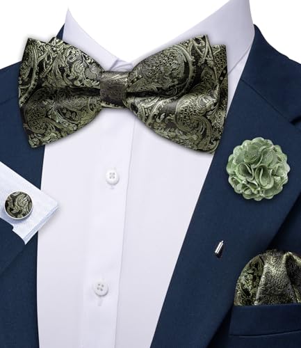 Image of YOHOWA Mens Bow Tie Set Paisley Coloful Pre-tied Bowties Adjustable with Handkerchief Cufflinks Wedding Prom Party