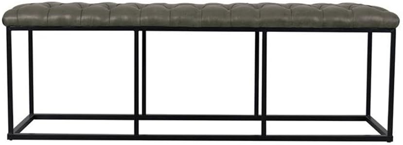 Pemberly Row Modern Faux Leather Ottoman, 52 in Wide Button-Tufted Gray Upholstered Seat, Metal Frame, Industrial Style Living Room Bench or Coffee Table, Multi-Room Versatile Seating