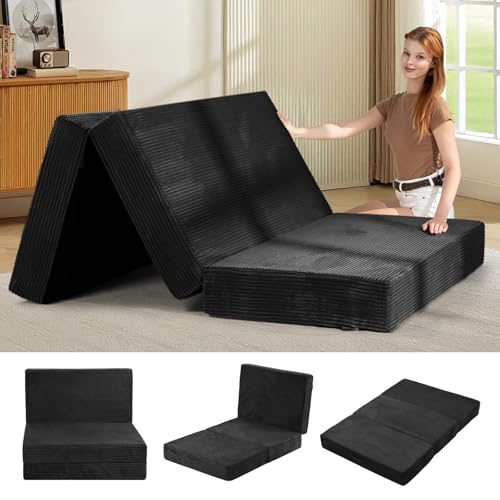 feliz home 6-Inch Tri-Fold Mattress Full Size - Foldable Futon Sofa Bed with Removable Washable Cover, Folding Memory Foam Futon Mattress | Non-Slip Bottom & Carry Handles for Guest, Camping, Dorm