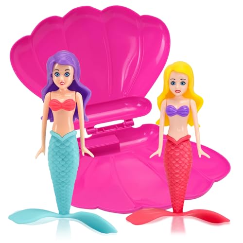 Lot de 2 Sirène avec Coquille Chaud Rose Jouets de Plongée pour Piscine,Sinkers Sirène pour Enfants Jouets Piscine,Petites Sirènes Jeux Piscine Cadeau pour Enfant...