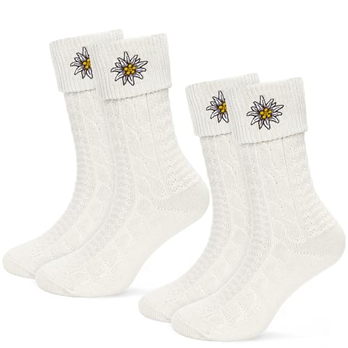 YYSWSAKY Lot de 2 paires de chaussettes traditionnelles pour homme et femme Oktoberfest avec motif brodé Chaussettes folkloriques pour homme et femme Chaussettes tricotées Beige 35-38