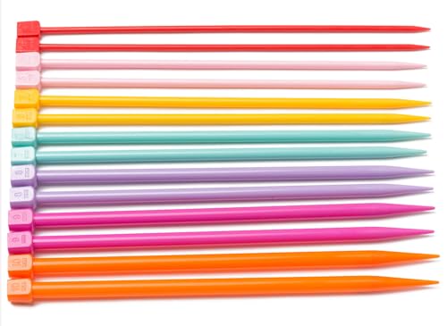 14 Pcs Plastic Knitting Needles, 7 Sizes Long Straight Knitting Needles Random Color Single Pointed Needles for Making Sweater, Shawl, Scarf (Random Color) by Arcemain - Used condition - US$11.05