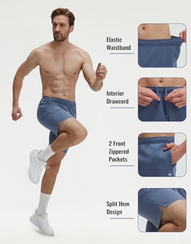 M MAELREG Men's Stretch Athletic Running Shorts with 4 Zipper Pockets 7" Lightweight Breathable Workout Gym Shorts Misty Blue — view 3