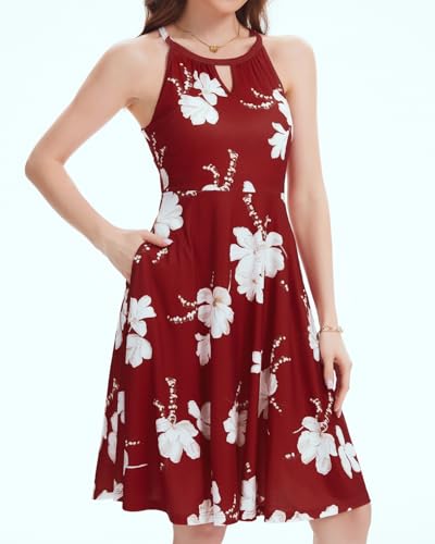Image of ANYFITTING Built in Bra Halter Dresses for Women 2026 Summer Pockets Dress Flowy Midi Sundresses Beach Vacation