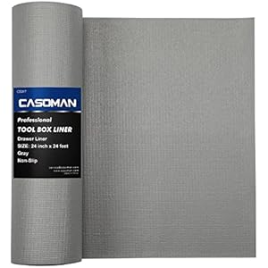 CASOMAN Professional Tool Box and Drawer Liner, Grey, Easy Cut Non-Slip Foam Rubber Toolbox Drawer Liner Mat - Adjustable Thick Cabinet Liners, 24inch (Wide) X 24feet (Long)