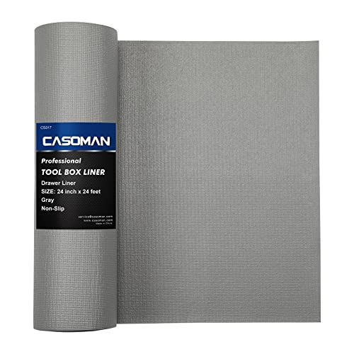Casoman Professional Tool Box And Drawer Liner, Grey, Easy Cut Non-Slip Foam Rubber Toolbox Drawer Liner Mat - Adjustable Thick Cabinet Liners, 24Inch (Wide) X 24Feet (Long) #TOP11