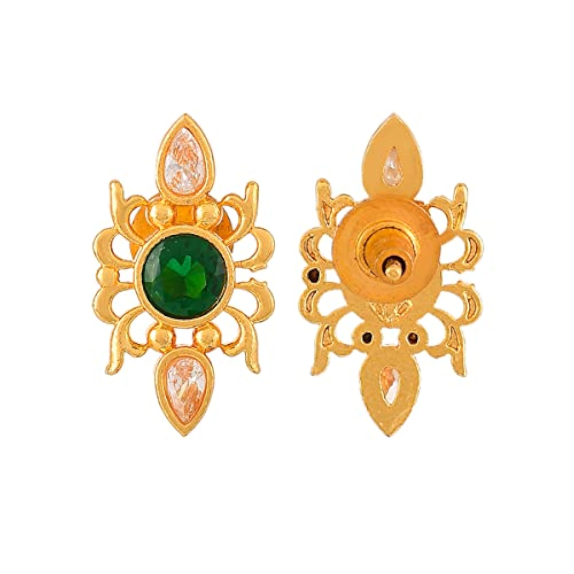 Abharan Green Stone Stud Earrings