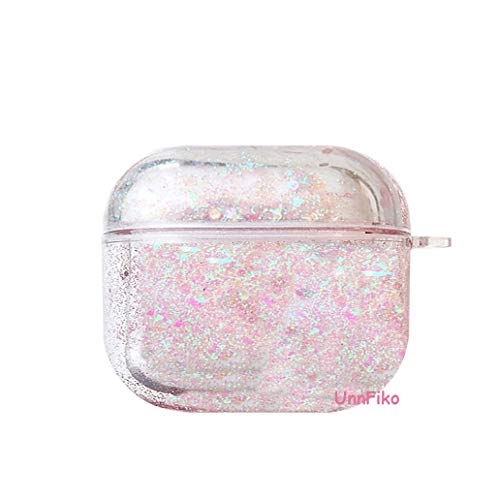 Unnfiko Bling Quicksand Case Compatible With Airpods Pro, Cute Sparkle Liquid Protective Case, Funny Creative Hard Clear Airpods 3Rd Cover With Keychain (Silver Pink, Airpods Pro) #TOP17