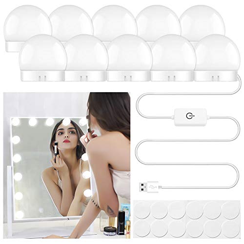 Preisvergleich Produktbild Phiraggit Kosmetikspiegelleuchten, einstellbare Helligkeit im Hollywood-Stil, Beleuchtungsstreifen mit 10 LED-Glühbirnen für Make-up-Schminktisch im Ankleidezimmer (Spiegel nicht inbegriffen)
