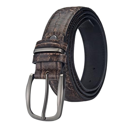 Men's Business Belt Casual Classic Belts Crocodile Pattern Work Leather Belt for Men Jeans Pants Shirt,Brown b,105CM/41.3''