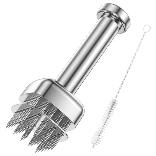 Meat Tenderizer Tool, Stainless Steel Meat Tenderizer Needle, Meat Piercing Tool, 28 Needles Steak Tenderizer, Portable Steak Mallet with Cleaning Brush for Cooking Pork Chicken Beef Barbecue