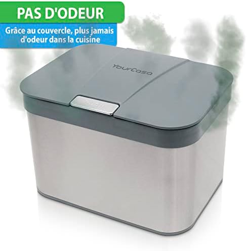 YourCasa® Kosz na odpady organiczne kuchenny ze stali nierdzewnej 4,3 l mały pojemnik na codzienne odpady organiczne nadaje się do mycia w zmywarce pojemnik na odpady organiczne ekologiczny