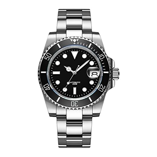 ADDIESDIVE Reloj Automático Hombre Reloj de Buceo Luminoso 20 Bar a Prueba de Agua Pulsera de acero Inoxidable H3