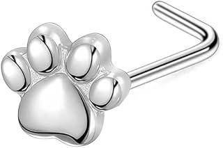 Cute Cat Paw Print Nose Stud Ring, Surgical Steel L Shaped Nostril Piercing Nose Ring 20G Corkscrew Body Jewelry for Women