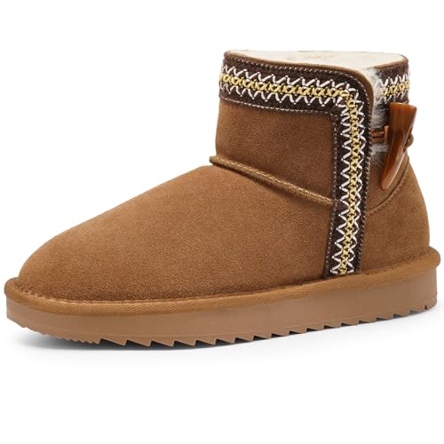 Harvest Land Women Genuine Suede Ankle Warm Boots Fur-Lined Winter Snow Boots Non-Slip Ideal for Commute and Strolls Browm UK7
