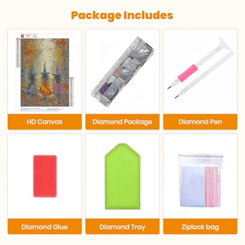 Genius maker Halloween Diamond Painting Kits for Adults, Witches 5D Diamond Art Kits for Beginners DIY Full Drill Gem Art Diamonds Painting Pictures DIY Crafts Kit for Wall Decor 12x16inch — view 5
