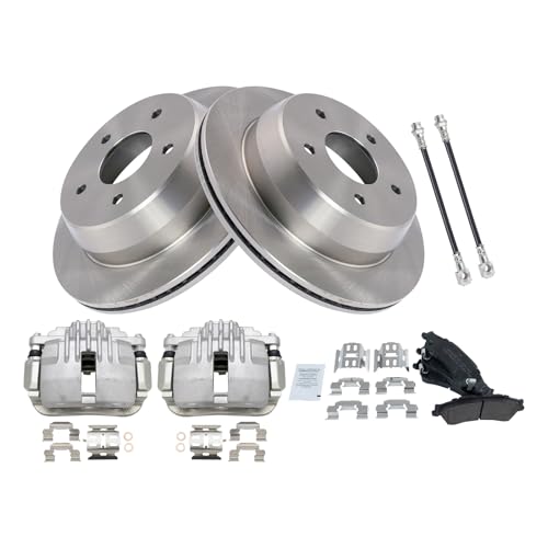 Image of TRQ Rear Brake Pad and Rotor Set Semi Metallic Rotors Calipers Compatible with 1998-2005 Chevrolet Blazer 1998-2001 GMC Jimmy