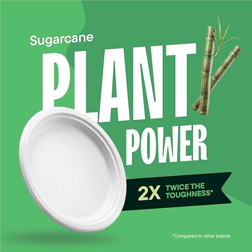 image for Stack Man 100% Compostable Paper Plates, Heavy Duty Disposable Plates 