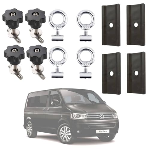 Twowinds - Anclaje Equipaje al Rail 7H5883189E Compatible con VW T5, T6, Multivan, California - Argollas Sujeción Carga en Riel - Base Anclaje, Protector Rail - 7H5883084C, 7E5883189A